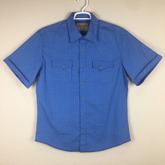 EUC Wrangler Retro Mens Diamond Floral Short Sleeve Pearl Snap Shirt size Large - Picture 2 of 12